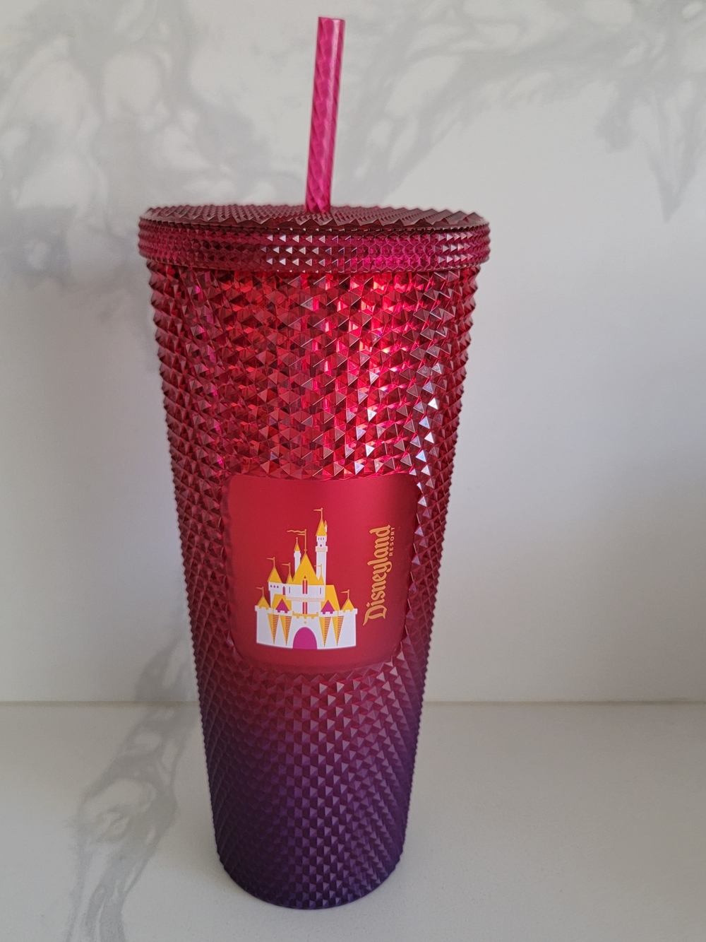 Disney Starbucks Pink to Purple Studded Ombre Tumbler with Castle Logo and Straw